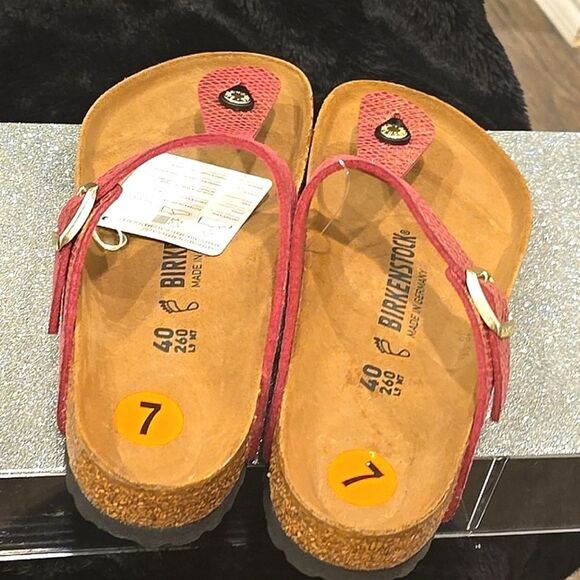 Birkenstock Gizeh Shiny Python Dark Fuschia Thong Sandal - Picture 9 of 11